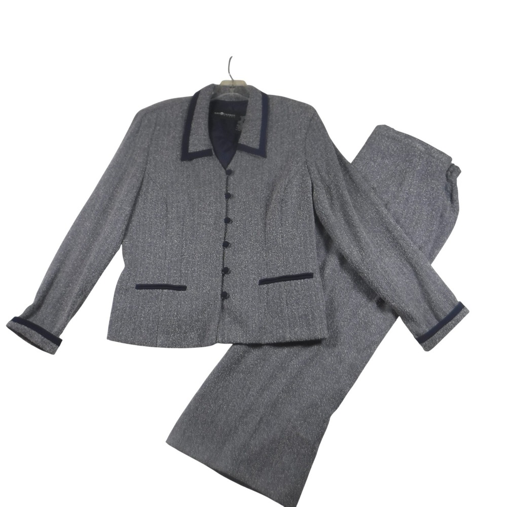Sag Harbor Dress Women Blue Herringbone Skirt Suit Blazer Set Size 16 Career